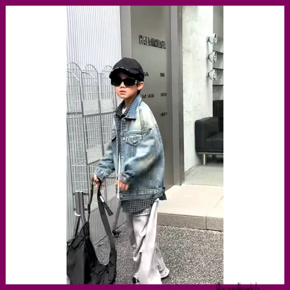 Boys Oversized Denim Jacket Soft Vintage Fit Trucker Style Layering - Picture 7 of 7